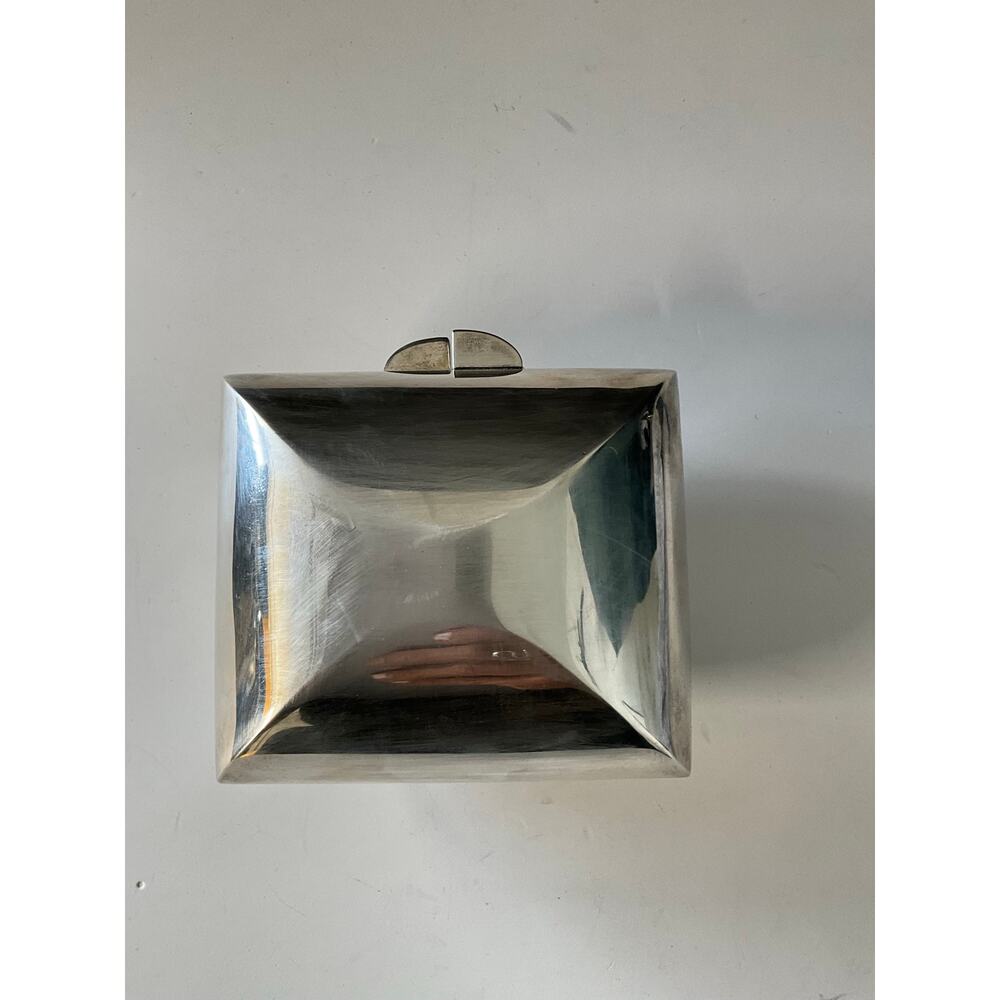 Carlos Miele Polished Silver Metal Box Clutch Evening Bag Made in Brazil